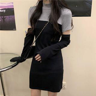 Mock-turtleneck Cut-out Long-sleeve A-line Mini Dress