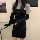 Mock-turtleneck Cut-out Long-sleeve A-line Mini Dress