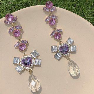 Rhinestone Dangle Earring 1 Pair - Silver Stud - Purple & Pink - One Size