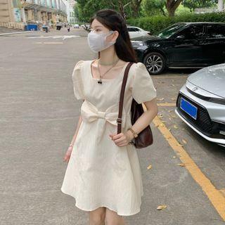 Square-neck Bow-accent Dress