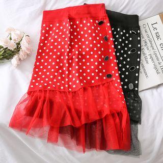 Mesh-hem Asymmetric Midi Skirt