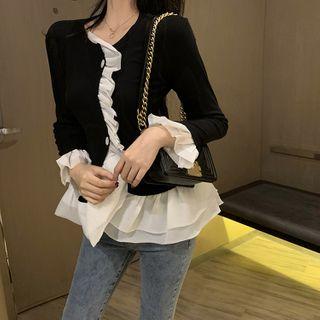 Mock Two-piece Bell-sleeve Top Black - One Size