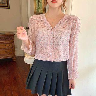 Long-sleeve Floral Chiffon Buttoned Top