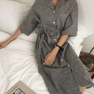 Button-through Midi Cotton Shirtdress Black - One Size