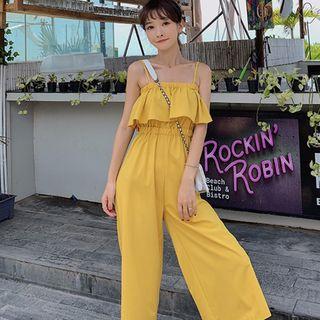 Spaghetti Strap Frill-trim Jumpsuit