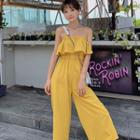 Spaghetti Strap Frill-trim Jumpsuit