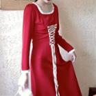 Contrast Trim Long-sleeve Lace-up Midi A-line Dress