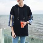 3/4-sleeve Hooded Mock Two Piece T-shirt