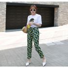 Band-waist Patterned Textured Pants