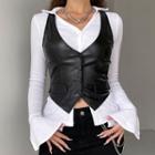 Faux Leather Single-breasted Vest