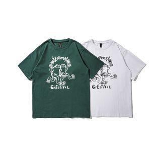 Cartoon Frog Print Short-sleeve T-shirt