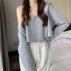 Long-sleeve Cropped Hooded Jacket / Plain Camisole Top