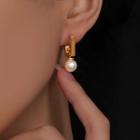 Square Buckle Pearl Earrings Gold - One Size
