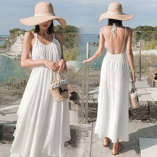 Strappy Open Back Chiffon Maxi Dress