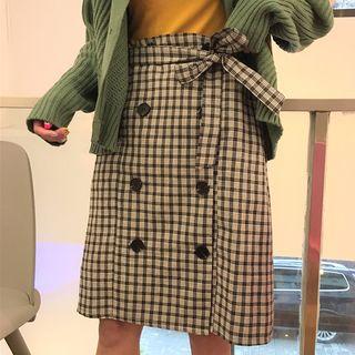 Plaid Double Breasted A-line Skirt