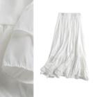 Ruffled High-waist Maxi Skirt White - One Size