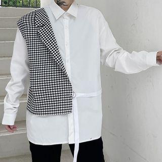Houndstooth Panel Oversized Shirt