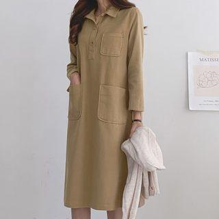 Half-placket Pocket-trim Shirtdress