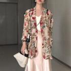 Floral Long-sleeve Chiffon Blazer
