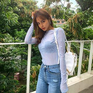 Round-neck Sheer Textured Top