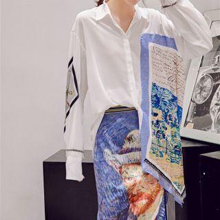 Long-sleeve Print Shirt Blue & White - One Size