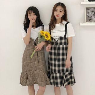 Lace Suspender Plaid Dress