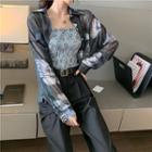 Floral Long-sleeve Loose-fit Shirt / Floral Camisole Top / High-waist Pants