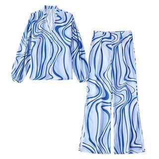 Printed Shirt / Patterned Wide Leg Pants / Set