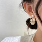 Faux Pearl Chain Fabric Open Hoop Earring