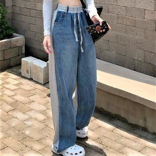 High-waist Denim Panel Wide-leg Pants