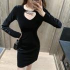 Long-sleeve Cutout Velvet Mini Dress