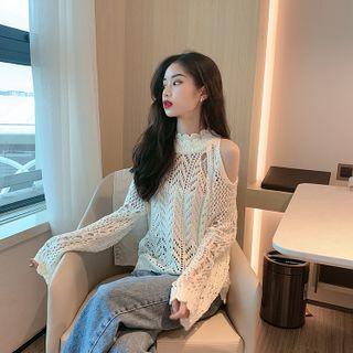 Off Shoulder Lace Knit Sweater White - One Size