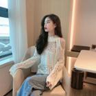 Off Shoulder Lace Knit Sweater White - One Size