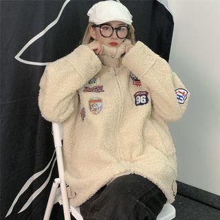 Buckled Logo Patch Fleece Zip Jacket Almond - One Size