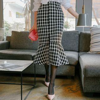 Check Tweed Midi Mermaid Skirt