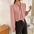 Puff-sleeve Scarf-neck Blouse