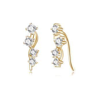 925 Sterling Silver Plated Champagne Gold Earrings With Cubic Zircon Golden - One Size