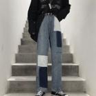 Patched High-waist Straight-cut Jeans