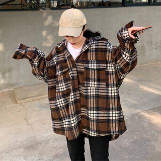 Plaid Long Sleeve Hooded Jacket
