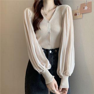 Chiffon-sleeve Cardigan