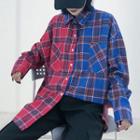 Long-sleeve Plaid Paneled Shirt As Shown In Figure - One Size