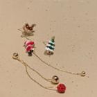 Christmas Tree / Santa Asymmetrical Dangle Earring 1 Pair - Gold & Red - One Size