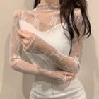 High-neck Long-sleeve Lace Panel Top