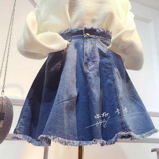 Frayed A-line Denim Skirt