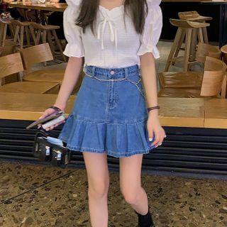 Denim Ruffled Mini Skirt