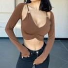 Mock Two-piece Long-sleeve O-ring Crop Top
