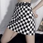 Checkered A-line Mini Skirt / Belt / Set