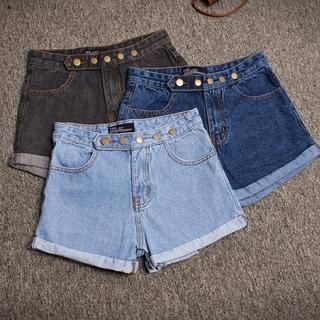 Button-detail Denim Shorts