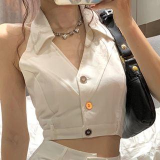 Halter Open-back V-neck Tank Top