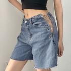 Chained Lace-up Frayed Denim Shorts